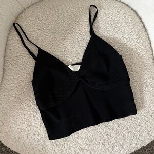 NWOT ASTR The Label Cropped Black Knit Tank Top with Adjustable Straps